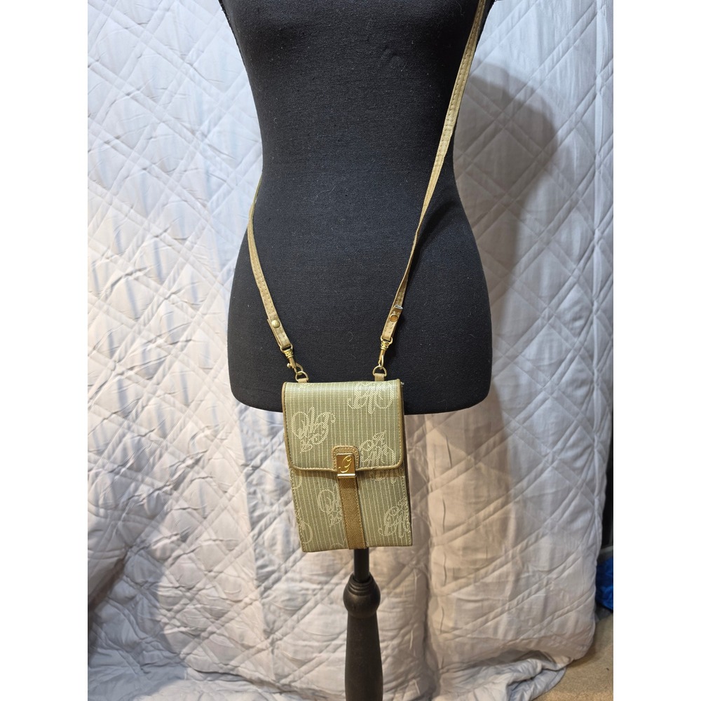 Gitano Vintage Monogram Crossbody‎ Wallet Phone Bag Tan Beige 90s Organizer
